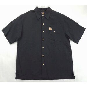 Caribbean Smoking Shirt Mens Medium Black Silk Cigar Polly Parrot Stogie